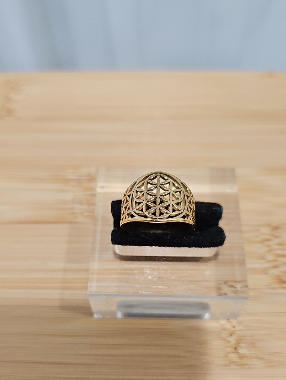 Gold Tone Geometric Dome Ring - Flower of Life Design